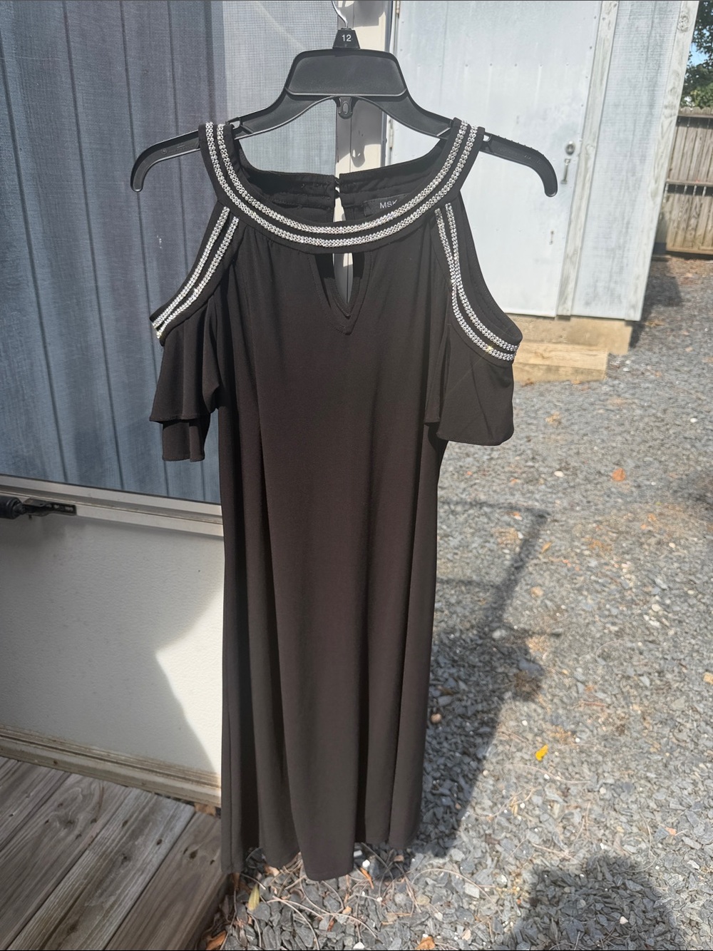 MSK Black Cold-Shoulder Midi Dress with Beaded Trim